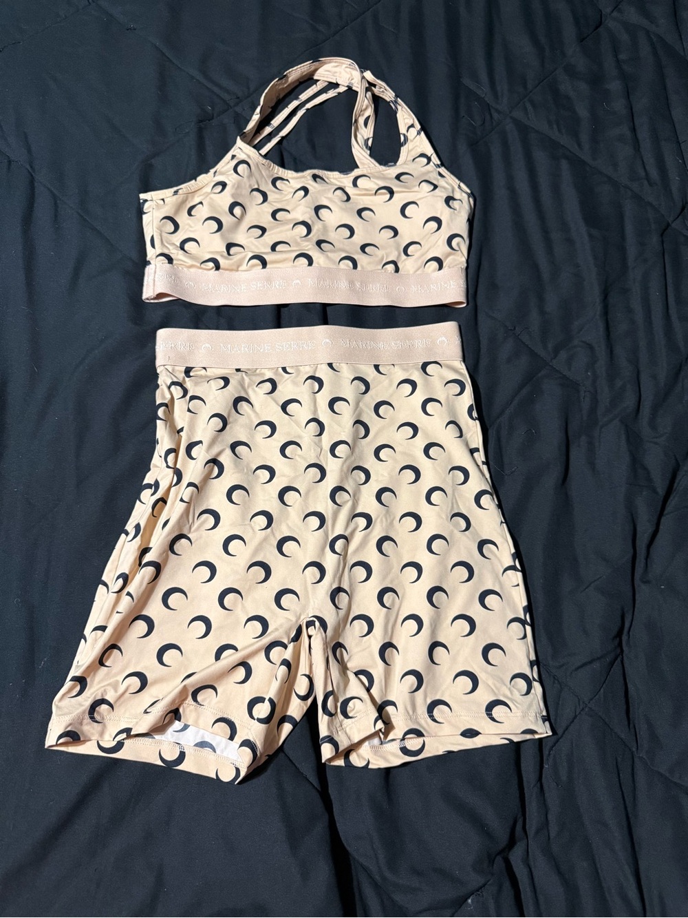 Marine Serre Beige Crescent-Print Sports Bra & Shorts Set